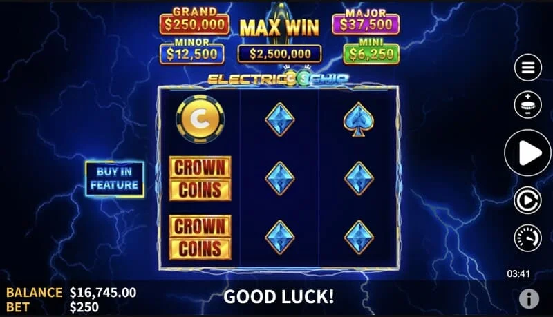 Electric Chip - Buy Feature menu with 75x and 200x bet options